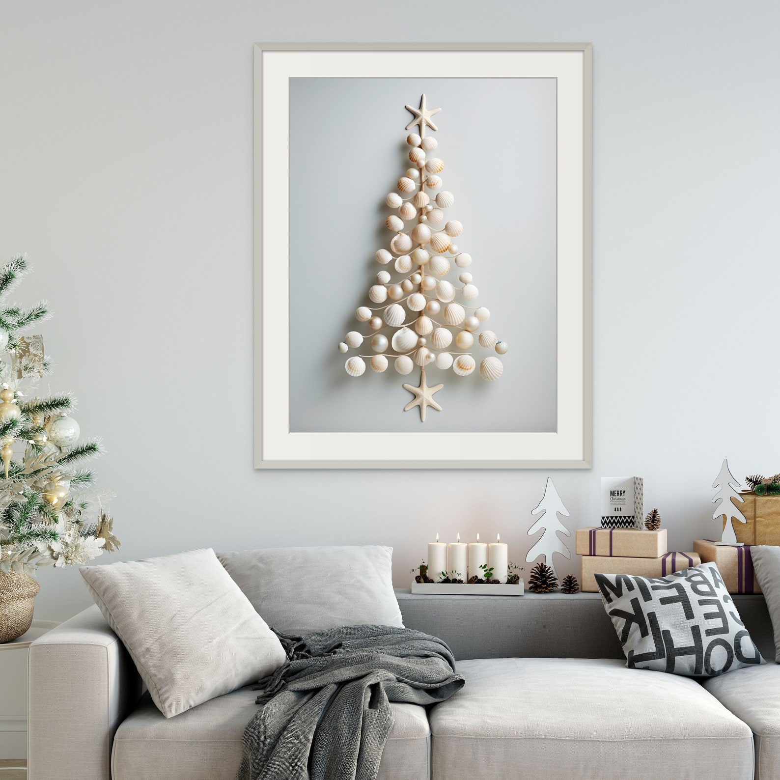 Minimalist Shell Christmas Tree Print | Christmas Art Print | Coastal ...