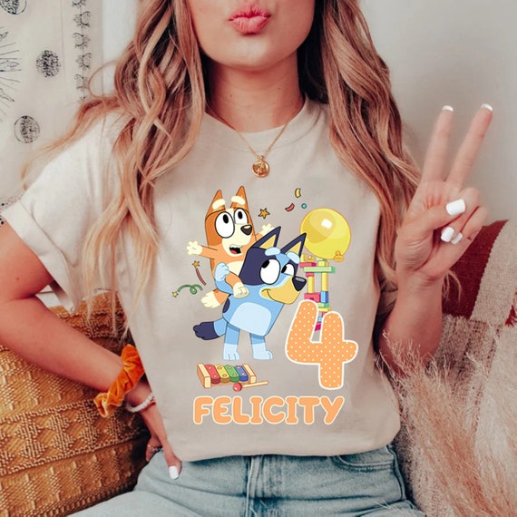 Bluey Personalized Family Birthday Shirt, Friends Matching Shirt, Custom Name Bluey Birthday T-Shirt for Kids Toddler, Bluey Costume for All Family