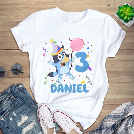 2 Years Old Aria Personalised 2Nd Birthday Gift Bluey Bandit Heeler shirt