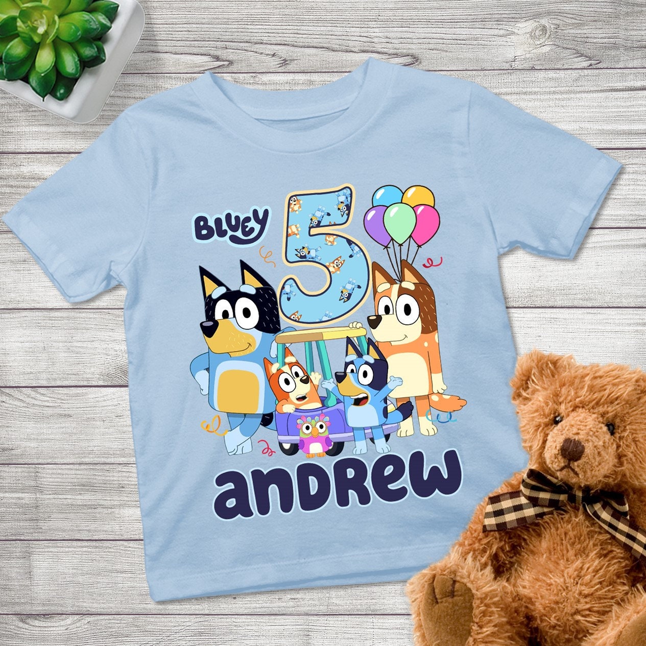 2 Years Old Aria Personalised 2Nd Birthday Gift Bluey Bandit Heeler shirt