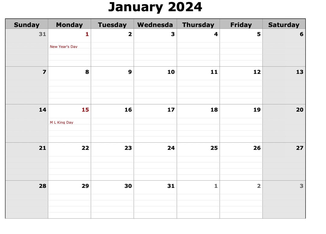 Digital calendar 2024 with usa holidays etsy