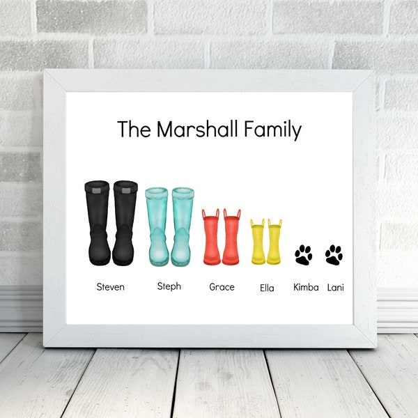 Family Gumboots / Wellington Boots Print - Fully Personalised - Digital File