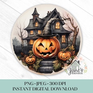 Dom Strachu Z Jack-o-lantern Wianek Znak PNG, Rzeźbiona Dynia Sublimacja Cyfrowe Pobieranie, Podkładka Pod Mysz Halloween JPEG