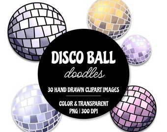 Disco Ball Doodles Clipart - Hand Drawn Color and Transparent Clipart - Multiple Colors, 2D and 3D | For PERSONAL & COMMERCIAL USE