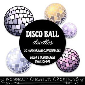 Disco Ball Doodles Clipart - Hand Drawn Color and Transparent Clipart - Multiple Colors, 2D and 3D | For PERSONAL & COMMERCIAL USE