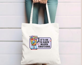 Positivity Mental Health Tote Bag, Funny Eco-friendly Book Bag Gift, Farmers Market Shopping Bag