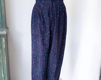 Vintage Floral Palmetto Corduroy Trousers: 90s High Waisted Pleated Pants (Made in USA) 10-12