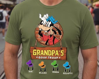 Camiseta de abuelo bobo con nombre personalizado para nietos, colores cómodos, camiseta personalizada de la Tropa Bobo de Disney, regalo para el Día del Padre.