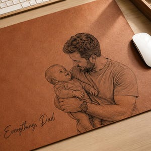 Cusotm Dad We Love You Printed Leather Mousepad, Custom Photo Sketch Line Art Desk Mat, Personalized Father's Day Gift, Husband Daddy Gift