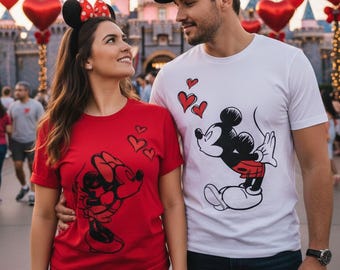 Mickey Minnie Mouse Kissing Matching Shirt, Cute Disney Couple T-shirt, Disneyland Honeymoon Trip, Disney Him Her Shirt, Disney Wedding Gift