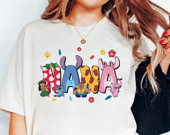 Benutzerdefinierter Name Nana Lilo & Stitch Comfort Farben Shirt, Oma Disney T-Shirt, personalisiertes Muttertagsgeschenk, Disneyland Reise, magisches Königreich