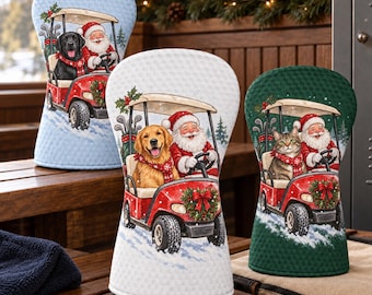 Custom Dog Cat Photo Christmas Golf Club Cover, Personalized Pet Portrait Santa Golf Cart Headcover, Holiday Gift for Pet Lover and Golfer