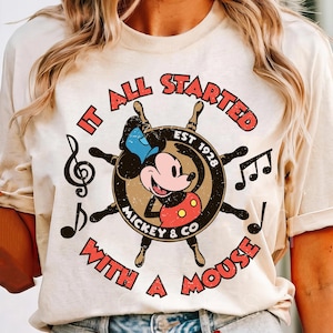 Vintage Disney Mickey Mouse 1928 It All Started With A Mouse Shirt, Mickey Steamboat Willie T-shirt, Disneyland Family Trip Matching Shirts