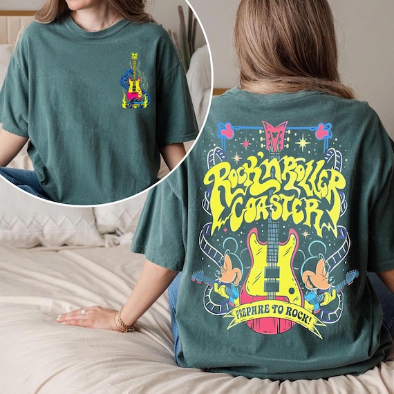 Two Sided Disney Mickey Mouse Guitar Rock N Roller Coaster T-shirt