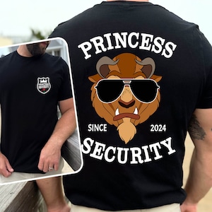 Camiseta de seguridad personalizada de dos caras para papá, princesas Disney, La Bella y la Bestia, regalo a juego para padre e hija, regalo para el Día del Padre para papá primerizo.