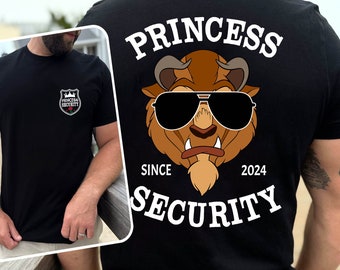 Custom Daddy Est Year Disney Princess Security Two Sided Shirt, Beauty And The Beast, Father Daughter Matching,Father&#39;s Day Gift For New Dad