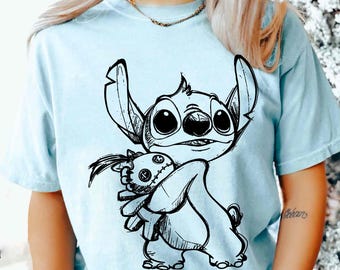 Vintage Stitch And Scrump Sketch Art Shirt, Disney Lilo And Stitch T-shirt, Cute Stitch Tee, Disneyland Family Trip Matching, Birthday Gift