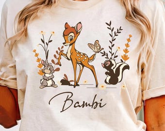 Cute Bambi Thumper Floral Flower Comfort Colors Shirt, Vintage Bambi T-shirt, Disney Friends Matching Shirt, Disneyland Family Vacation