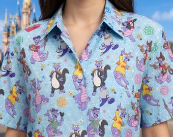 Funny Figment Dragon Journey Into Imagination Pocket Hawaiian Shirt, Disney Epcot Center Hawaii Shirt, Disneyland Family Trip Outfit
