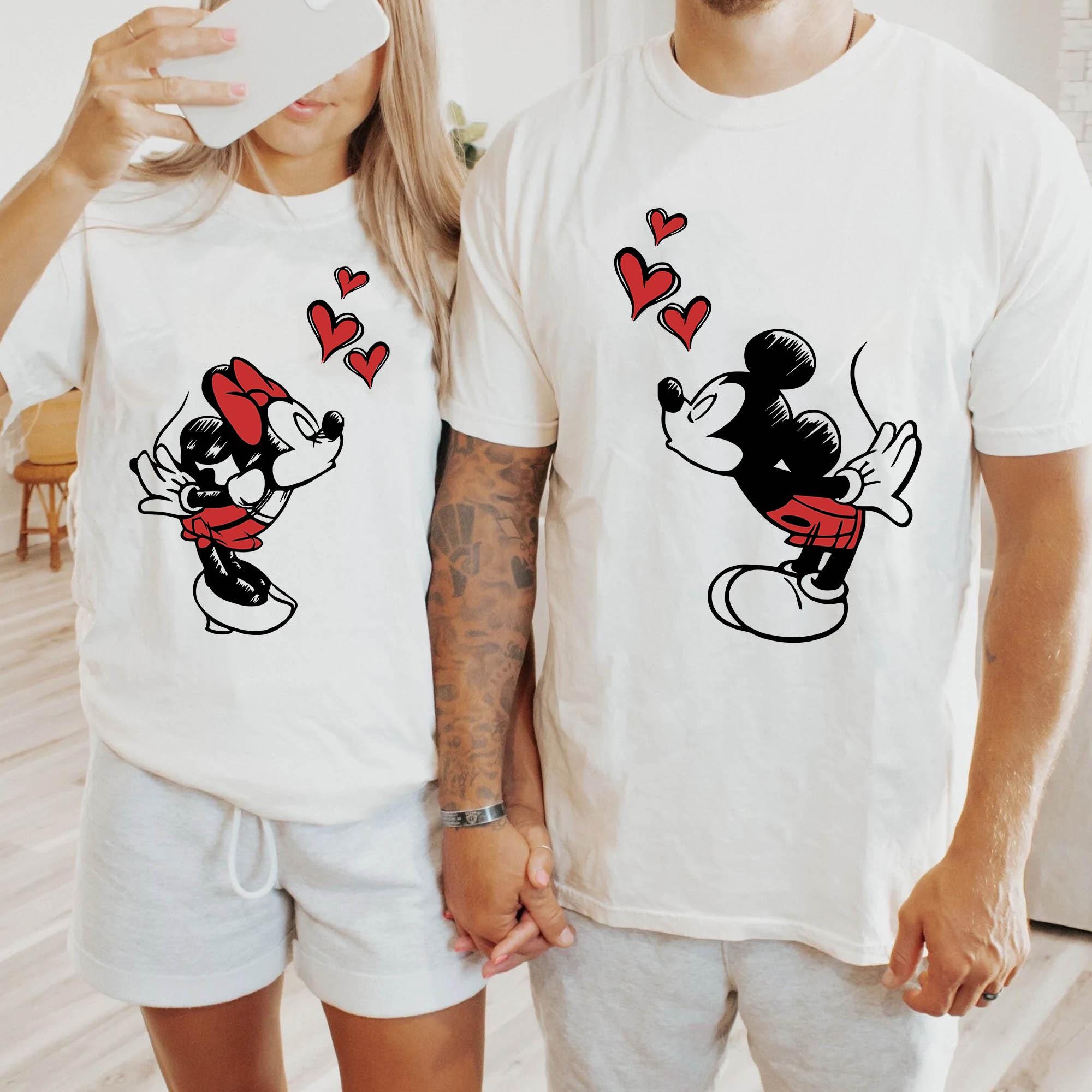 Mickey Minnie Mouse Kissing Sketch Art Comfort Colors Shirt, Vintage Disney Couple Matching T-shirt, Disneyland Family Trip, Magic Kingdom