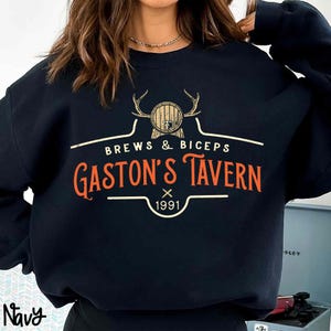 Grappig Gaston's Tavern-shirt, Gaston Brews & Biceps Tavern-shirt, Belle en het Beest-shirt, Disney-schurk, Gaston Gym-shirt, Gaston's Bar afbeelding 10