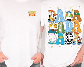 Doppelseitiges Toy Story Dada Comfort Colors Shirt, Retro Disney Dad Life T-Shirt, Vatertagsgeschenk, Daddy Geburtstag, Woody Buzz Lightjahre Slinky