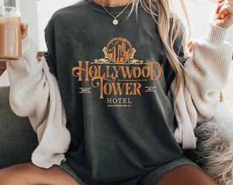 Koszula hotelowa Hollywood Tower Comfort Colors, koszulka vintage Disney Twilight Zone Tower of Terror, impreza halloweenowa w Disneylandzie, sezon upiorów