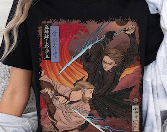 レトロスターウォーズ『シスの復讐』Tシャツ、アナキン・スカイウォーカー vs オビ＝ワン・ケノービTシャツ、スターウォーズファンへのギフト、ジェダイバトルTシャツ、ギャラクシーズ・エッジへの旅
