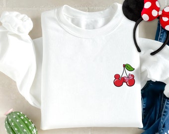 Embroidered Cherry Mickey Minnie Mouse Matching Sweatshirt, Cute  Couple Embroidery Sweater, land Trip,   World Outfit