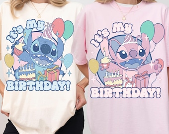 Camiseta de Stitch y Ángel "Es mi cumpleaños", camiseta de Disney para niño y niña, camiseta de Lilo y Stitch, atuendo para fiesta de cumpleaños en Disneyland