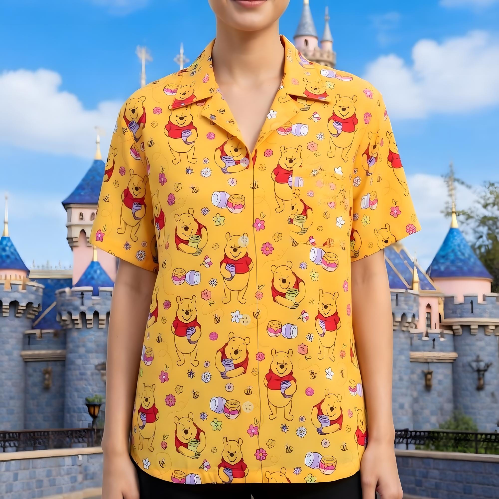 Discover Winnie The Pooh Honey Pot Hawaiian Shirt for Men and Women, Disney Bear Floral Pattern