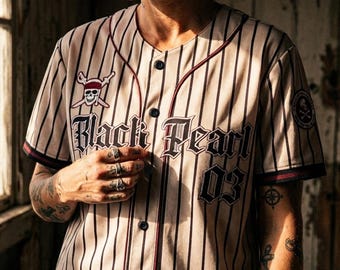 Camisa de beisebol Pérola Negra de Piratas do Caribe, Camisa listrada do Jack Sparrow, Roupa esportiva de pirata da Disney, Presente para o time de beisebol da Disneylândia