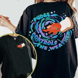 Two Sided Controls The Weather Retro T-Shirt, Vintage Orange Fish with Bread Graphic Tee, Retro 90s Cartoon Ocean Magic Shirt