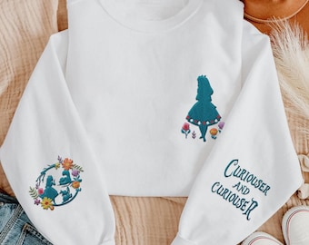 Sudadera con bordado floral de Alicia en el País de las Maravillas, adorable suéter bordado de la Princesa Alicia, Parque Mágico, atuendos para viajes de Disney para niñas.
