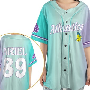 The Little Mermaid Atlantica Flounder Fish 2 Sided Baseball Jersey Shirt,  Sport Outfits,  World Disneyland Trip Birthday Gift