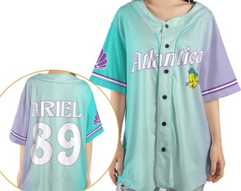 The Little Mermaid Atlantica Flounder Fish 2 Sided Baseball Jersey Shirt,  Sport Outfits,  World Disneyland Trip Birthday Gift