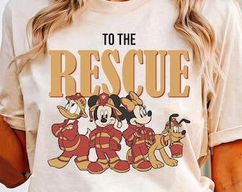 ミッキーと仲間たちの消防士が救助に向かう快適カラーシャツ、消防士Tシャツのヴィンテージディズニーシャツ、ディズニーランド家族旅行