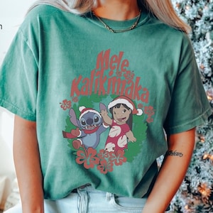 Lilo & Stitch Christmas Mele Kalikimaka Wreath Comfort Colors Disney T-shirt, Vintage  Xmas Shirt, Disneyland Holiday Trip Gift, Xmas Party