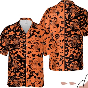 Mickey Mouse Pumpkin Boo Ghost Candy Corn Hawaiian Shirt, Disney Halloween Icons Hawaii Shirts, Mickey's Not So Scary Halloween Night Party