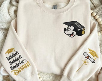 Embroidered Mickey Mouse Graduation Bibbidi Bobbidi Bachelor's Degree Sweatshirt, Disney Class Of 2026 Embroidery, Proud Of The Graduate