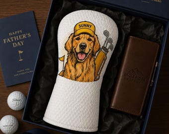 Aangepaste hondennaam golfclub hoofddeksel, gepersonaliseerde hoes huisdier fotostuurprogramma, vaderdagcadeau voor hem, golfcadeau voor hondenliefhebbers