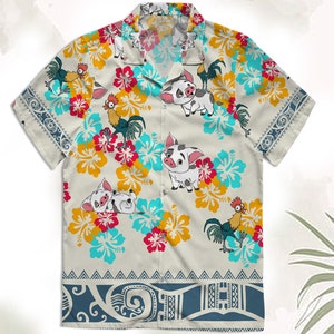 Maui Pua And Heihei Floral Moana Hawaiian Shirt, Disneyland Family Summer Trip Hawaii Shirts, Disney Birthday Gift, Walt Disney Wold
