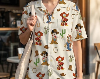 Mickey and Friends Western Cowboy Hawaiian Shirt, Disney Western Country Hawaii Shirt, Mickey Donald Goofy, Disneyland Family Summer Trip