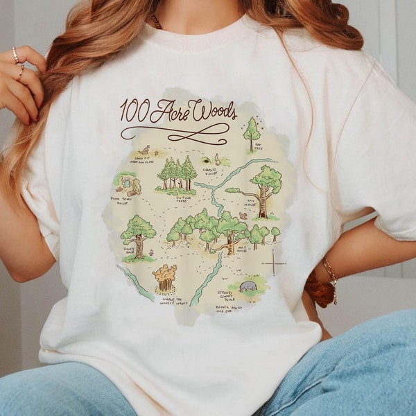 Vintage Winnie The Pooh 100 Acre Woods Map Comfort Colors Shirt, Disney Pooh And Friends T-shirt, Walt Disney World, Disneyland Family Trip