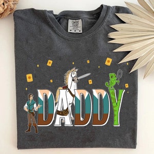 Custom Daddy Comfort Colors Shirt With Tangled Themed, Rapunzel Flynn Maximus Pascal, Personalized Father&#39;s Day Gift, Disney Family Matching