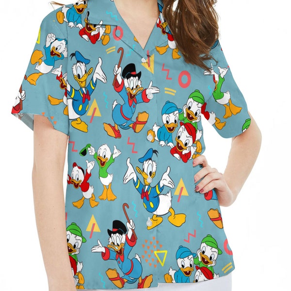 Retro 90s Ducktales Scrooge Mcduck Donald Huey Dewey Louie Duck Disney Hawaiian Shirt, Disney World Disneyland Beach Trip Hawaii Shirt