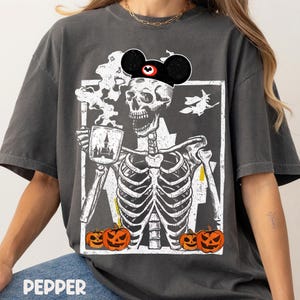 Disney Skeleton Halloween Shirt, Spooky Skull Coffee Mug T-shirt, Mickey Ears Pumpkin Tee, Disneyworld Fall Trip, Disneyland Halloween Party