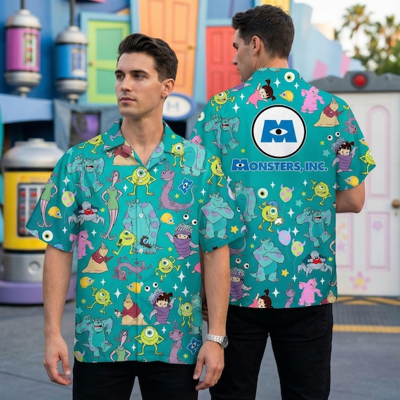 Funny Monster Movie Pattern Hawaiian Shirt, Cartoon Character All