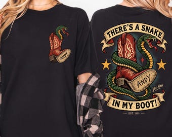Two Sided Cowboy Boot Graphic Shirt, There’s a Snake in My Boot Tee, Western Shirt, Movie Fan Gift, Family Theme Park Trip Outfits