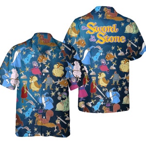 The Sword in the Stone Characters Hawaiian Shirt, Archimedes Madame Mim Merlin, Retro  Hawaii Shirt, Disneyland Family Summer Trip